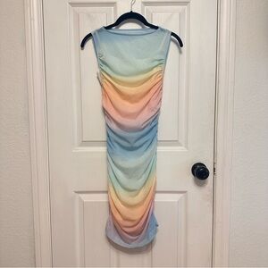 Abercrombie & Fitch Rainbow Pride Ruched Mesh Bodycon Mini Dress XS